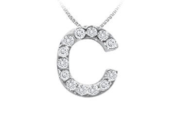 Classic C Initial Diamond Pendant  14K White Gold - 0.15 CT Diamonds