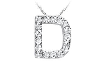 Classic D Initial Diamond Pendant  14K White Gold - 0.15 CT Diamonds