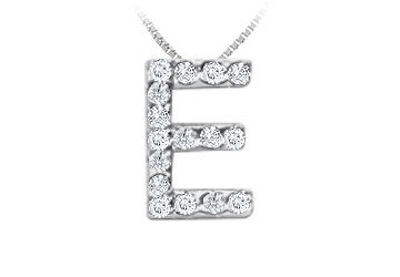 Classic E Initial Diamond Pendant  14K White Gold - 0.15 CT Diamonds