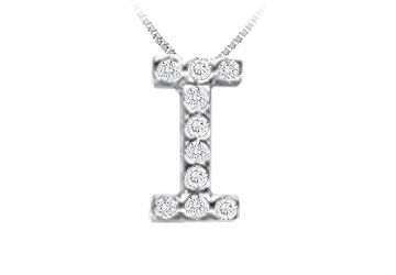 Classic I Initial Diamond Pendant  14K White Gold - 0.10 CT Diamonds