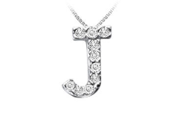 Classic J Initial Diamond Pendant  14K White Gold - 0.10 CT Diamonds