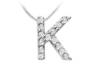 Classic K Initial Diamond Pendant  14K White Gold - 0.15 CT Diamonds