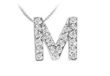 Classic M Initial Diamond Pendant  14K White Gold - 0.25 CT Diamonds