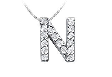 Classic N Initial Diamond Pendant  14K White Gold - 0.15 CT Diamonds