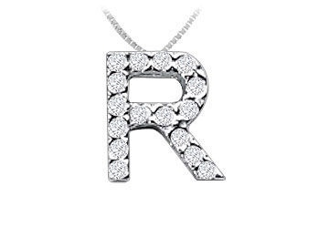 Classic R Initial Diamond Pendant  14K White Gold - 0.15 CT Diamonds