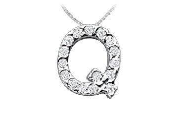 Classic Q Initial Diamond Pendant  14K White Gold - 0.15 CT Diamonds