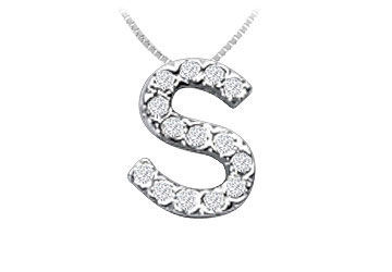 Classic S Initial Diamond Pendant  14K White Gold - 0.15 CT Diamonds