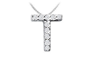 Classic T Initial Diamond Pendant  14K White Gold - 0.10 CT Diamonds