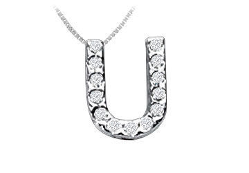Classic U Initial Diamond Pendant  14K White Gold - 0.15 CT Diamonds