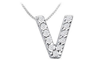 Classic V Initial Diamond Pendant  14K White Gold - 0.15 CT Diamonds