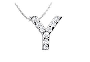 Classic Y Initial Diamond Pendant  14K White Gold - 0.10 CT Diamonds