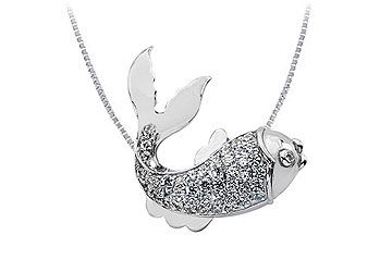 Diamond Fish Pendant  14K White Gold - 1.00 CT Diamonds