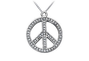 Diamond Peace Symbol Pendant  14K White Gold - 0.75 CT Diamonds