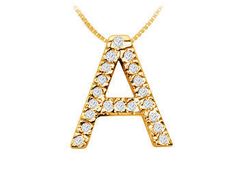 Classic A Initial Diamond Pendant  14K Yellow Gold - 0.30 CT Diamonds