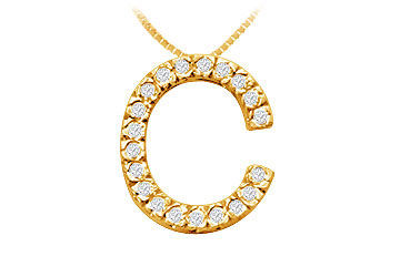 Classic C Initial Diamond Pendant  14K Yellow Gold - 0.30 CT Diamonds