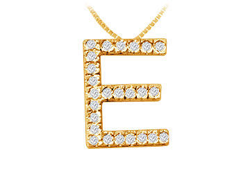 Classic E Initial Diamond Pendant  14K Yellow Gold - 0.40 CT Diamonds