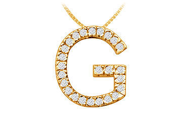 Classic G Initial Diamond Pendant  14K Yellow Gold - 0.40 CT Diamonds