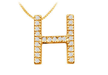 Classic H Initial Diamond Pendant  14K Yellow Gold - 0.35 CT Diamonds