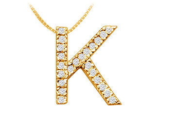 Classic K Initial Diamond Pendant  14K Yellow Gold - 0.35 CT Diamonds
