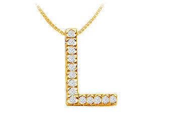 Classic L Initial Diamond Pendant  14K Yellow Gold - 0.25 CT Diamonds