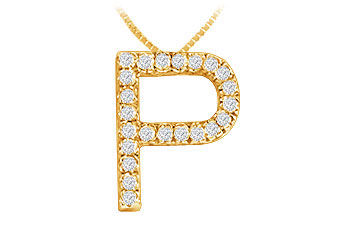 Classic P Initial Diamond Pendant  14K Yellow Gold - 0.35 CT Diamonds