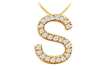 Classic S Initial Diamond Pendant  14K Yellow Gold - 0.35 CT Diamonds