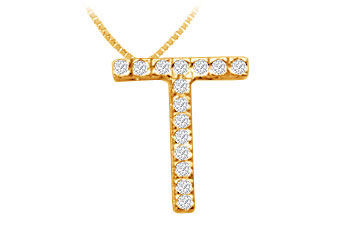 Classic T Initial Diamond Pendant  14K Yellow Gold - 0.25 CT Diamonds