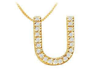 Classic U Initial Diamond Pendant  14K Yellow Gold - 0.33 CT Diamonds