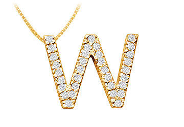 Classic W Initial Diamond Pendant  14K Yellow Gold - 0.50 CT Diamonds