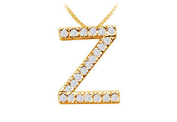 Classic Z Initial Diamond Pendant  14K Yellow Gold - 0.33 CT Diamonds
