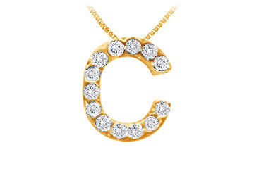 Classic C Initial Diamond Pendant  14K Yellow Gold - 0.15 CT Diamonds