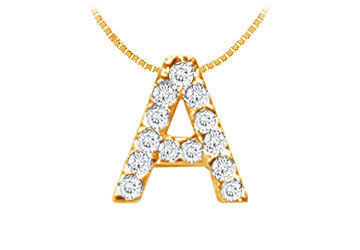 Classic A Initial Diamond Pendant  14K Yellow Gold - 0.15 CT Diamonds