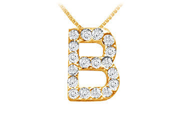 Classic B Initial Diamond Pendant  14K Yellow Gold - 0.20 CT Diamonds