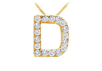 Classic D Initial Diamond Pendant  14K Yellow Gold - 0.15 CT Diamonds