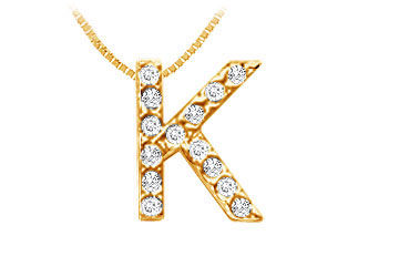 Classic K Initial Diamond Pendant  14K Yellow Gold - 0.15 CT Diamonds