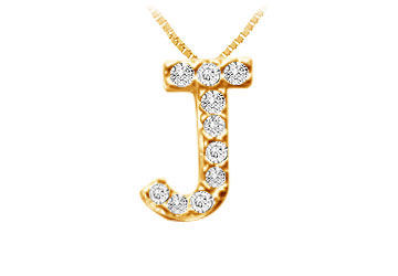 Classic J Initial Diamond Pendant  14K Yellow Gold - 0.10 CT Diamonds