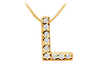 Classic L Initial Diamond Pendant  14K Yellow Gold - 0.10 CT Diamonds