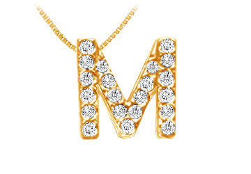 Classic M Initial Diamond Pendant  14K Yellow Gold - 0.25 CT Diamonds