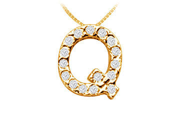 Classic Q Initial Diamond Pendant  14K Yellow Gold - 0.15 CT Diamonds