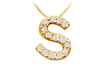 Classic S Initial Diamond Pendant  14K Yellow Gold - 0.15 CT Diamonds