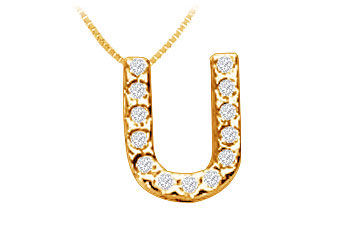 Classic U Initial Diamond Pendant  14K Yellow Gold - 0.15 CT Diamonds