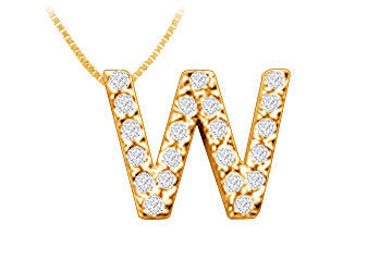 Classic W Initial Diamond Pendant  14K Yellow Gold - 0.25 CT Diamonds