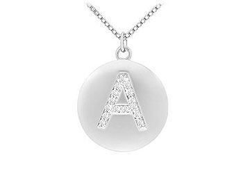 Diamond Initial A Disc Pendant  14K White Gold - 0.25 CT Diamonds