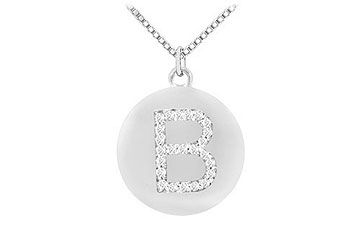 Diamond Initial B Disc Pendant  14K White Gold - 0.33 CT Diamonds