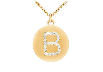 Diamond Initial B Disc Pendant  14K Yellow Gold - 0.33 CT Diamonds