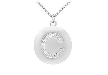 Diamond Initial C Disc Pendant  14K White Gold - 0.25 CT Diamonds