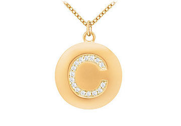 Diamond Initial C Disc Pendant  14K Yellow Gold - 0.25 CT Diamonds