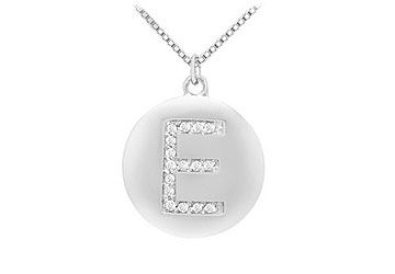 Diamond Initial E Disc Pendant  14K White Gold - 0.33 CT Diamonds