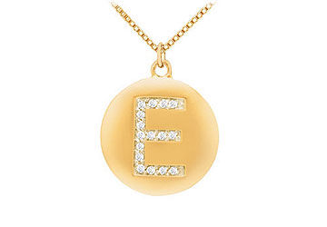 Diamond Initial E Disc Pendant  14K Yellow Gold - 0.33 CT Diamonds