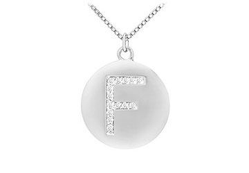 Diamond Initial F Disc Pendant  14K White Gold - 0.25 CT Diamonds